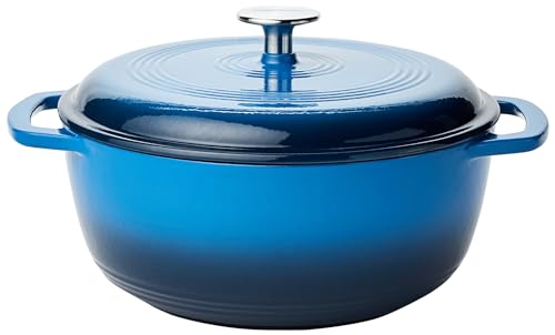 Amazon Basics Enameled Cast Iron Round Dutch Oven with Lid and Dual Handles, Heavy-Duty & Small, 4.3-Quart, Blue