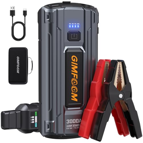 Car Jump Starter, 3000A Jump Starter Battery Pack for Up to 9.0L Gas or 7.5L Diesel Engine, 12V Car Battery Jump Starter, Jump Box with LED Light, Storage Case, and Dual USB Output.