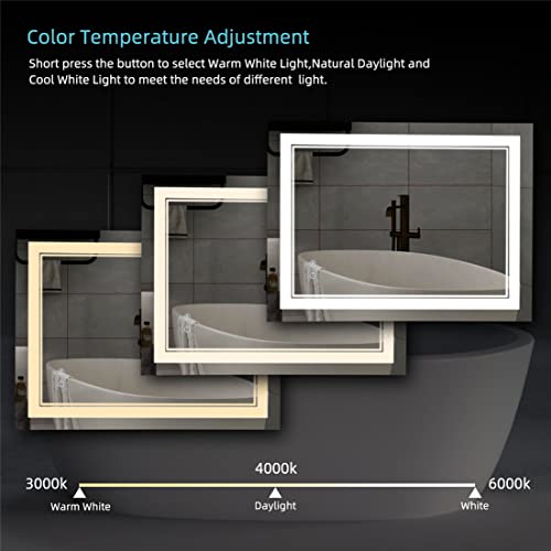 24" x 30" LED Bathroom Mirror LED Wall-Mounted Anti-Fog Mirror Bathroom Mirror with Lights LED Vanity Mirror Dimmable Lighted Bathroom Mirror