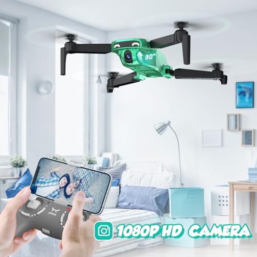 NEHEME NH525 Drone with Camera for Kids, Foldable Mini Drones Toys for Boys with 1080P HD Camera, Christmas Birthday Holiday Gifts ideas for Boys, One Key Start, 2 Batteries, Upgraded Version, Green