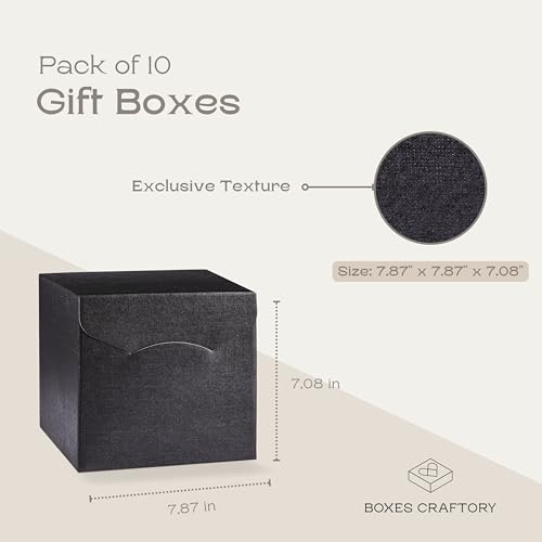 Boxes Craftory Pack of 10 Gift Boxes for Presents (7.87 x 7.87 x 7.08 inch) - Ideal for Groomsmen Boxes, Fathers Day Gift Boxes and Graduation Gift Boxes | Black Silk