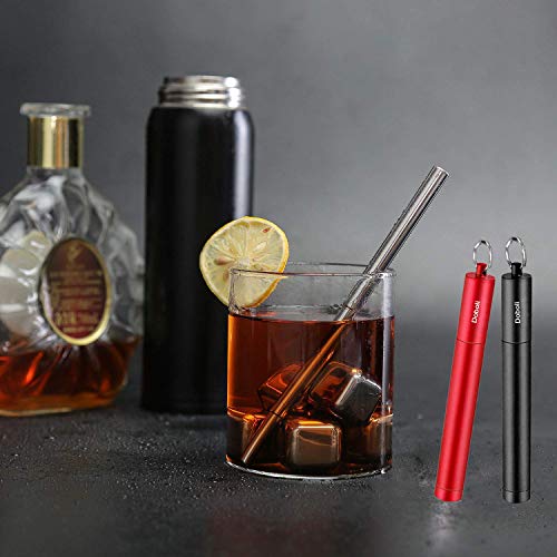 2 Pack Reusable Metal Straws Collapsible Stainless Steel Drinking Straw Travel Portable Telescopic Straw with Case,2 Cleaning Brushes Included Black/Blue