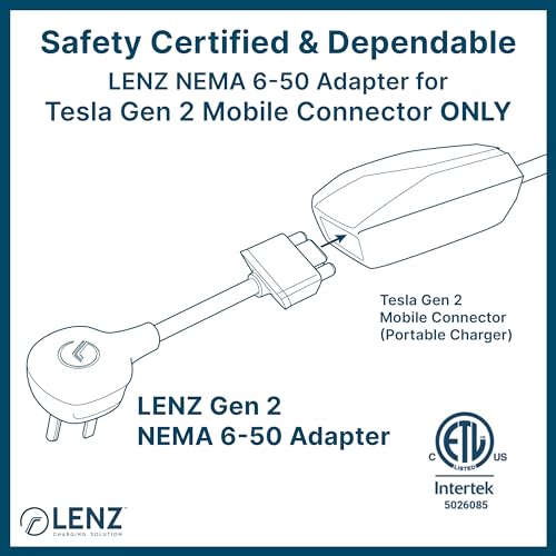 LENZ NEMA 06-50 Adapter for Tesla Gen 2 Mobile Portable Charger, Connect Tesla Mobile Charger to NEMA 06-50 240V Outlet at 32 Amp (Length 15.7 inches)