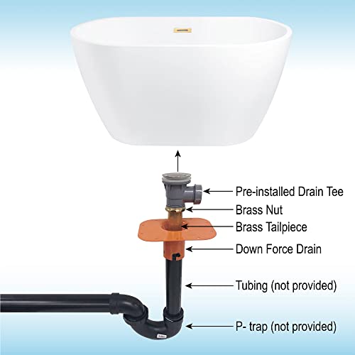 WOODBRIDGE 48" Acrylic Freestanding Bathtub Contemporary Soaking Tub, White Acrylic(Brushed Golden Drain/Overflow),BTA1703-BG-Drain&O