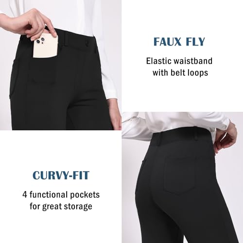 baleaf Womens Dress Pants Yoga Work Pants Pull On Slacks Petite Business Casual Office Trouser Pockets 31" Blue XLT