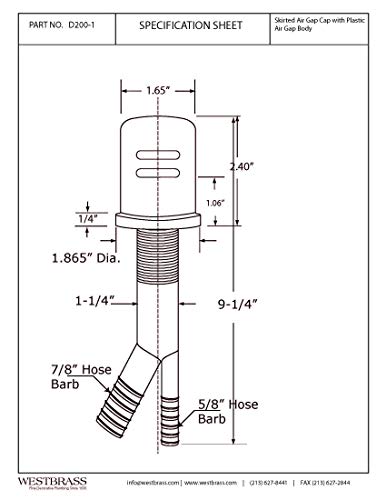 Westbrass R200-1-62 Air Gap Kit with Skirted Brass Cap, Powder Coat Flat Black