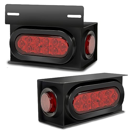 AveneMark 2 PCS LED Trailer Light Boxes in Steel Housing Kit with 6”Oval Red Trailer Tail Lights and 2'' Round Red Side Marker Lights with Grommet Plugs w/Wire Connectors 2PCS