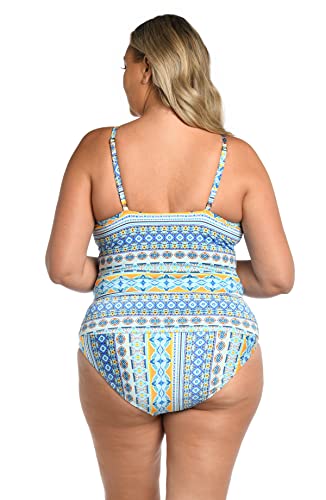 La Blanca Women's High Neck Keyhole Tankini Swimsuit Top, Ice Blue//Scarf City, 22