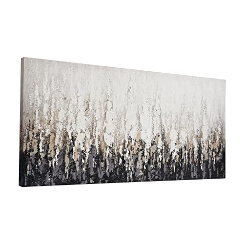 ArtbyHannah Oil Painting on Canvas DIY Kit - Hand-Painted Black and White Abstract Wall Art, 28x20 in to be Assembled Wall Decoration with Accessories - Textured Artwork