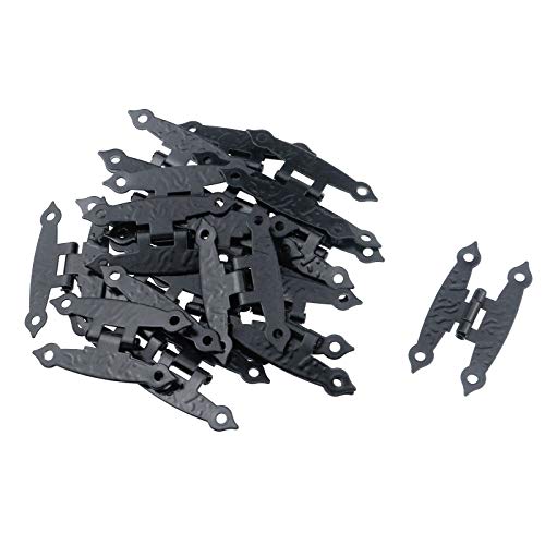 Semetall 20 Pcs Small Vintage Hinges with Mounting Screws,H Shape Hinge for Cabinet and Vintage Jewelry Chest(65mmx35mm,Black)