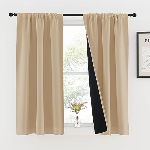 NICETOWN 100% Blackout Curtains with Black Liners, Thermal Insulated Full Blackout 2-Layer Drapes, Energy Efficiency Window Draperies for Boy's Room (Stone Blue, 2 Panels, 52 inches W by 54 inches L)