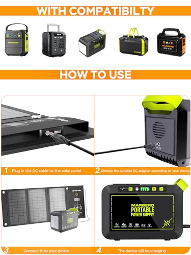 MARBERO Solar Panel 21W Foldable Solar Panel for Portable Power Station Solar Generator, iPhone, Ipad, Laptop, QC3.0 USB Ports & DC Output(3 Interchangeable Adapters) for Outdoor Camping Van RV Trip