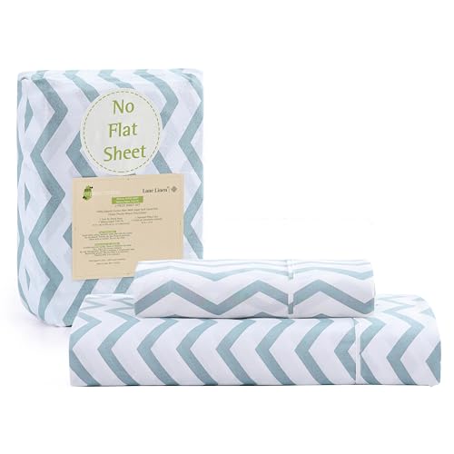 Lane Linen Twin XL Fitted Sheet, 100% Organic Cotton 2-Piece Set (1 Fitted Sheet, 1 Pillowcase), Percale Weave, Lightweight, Soft, Breathable, Fits Mattress Upto 15" Deep - Windowpane (No Flat Sheet)