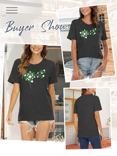 MK Shop Limited Women Shamrock Dandelion Graphic Shirt Cute St. Patrick's Day Shirts Summer Round Neck Short Sleeve Tee Tops