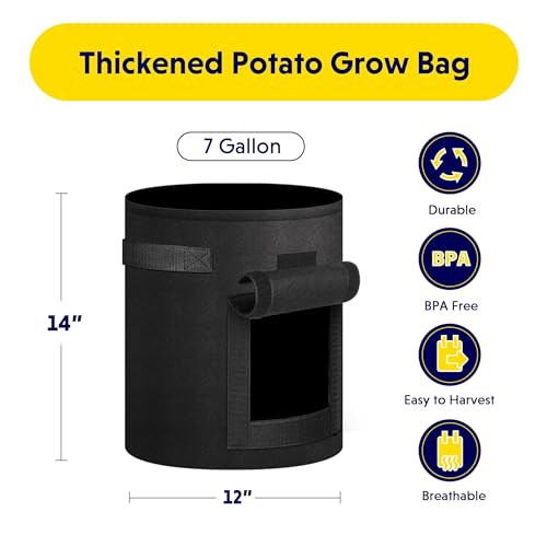 iPower Potato Grow Bags with Flap 7 Gallon 6 Pack, Garden Planting Pot with Durable Handle and Harvest Window, Thickened Nonwoven Fabric Container for Potato, Tomato, Carrot, Vegetable and Fruits