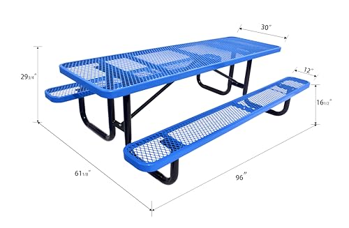 LifeYard 8' Rectangular Metal Picnic Table, 96" L x 62" W, Expanded Metal, (Blue)
