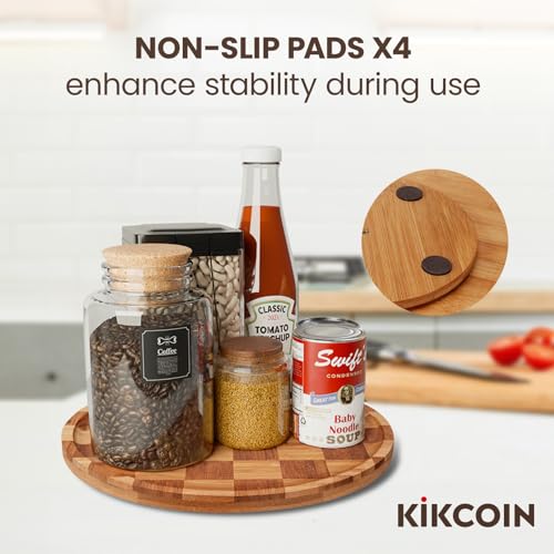 Kikcoin Lazy Susan Organizer - 10 inch Lazy Susan Turntable for Cabinet, Bamboo Lazy Susans with Unique Splicing Craft Design Kitchen Countertop Organizer Wooden Tray for Kitchen, Pantry, Bathroom