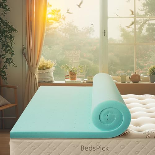 BedsPick Mattress Topper, Foam Mattress Pad, Single Bed Toppers,Dorm Room Essentials, Soft Mattress Pads for Sleeper Sofa, RV, Camper, CertiPUR-US Certified, Blue