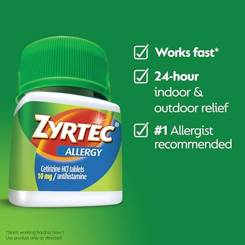 Zyrtec 24 Hour Allergy Relief Tablets, Indoor and Outdoor Allergy Medicine with 10 mg Cetirizine HCl per Antihistamine Tablet, Value Pack, 90 ct + 3 ct Travel Packs