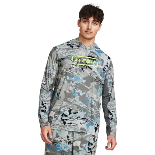 Under Armour Men's Iso-Chill Shorebreak Camo Hoodie, (012) Pitch Gray/Pitch Gray/Lime Surge, Medium