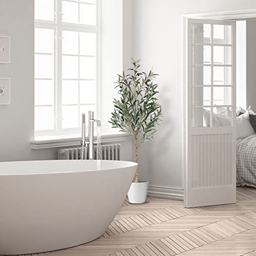 Melli Welli Olive Trees Artificial Indoor 4FT Artificial Tree Faux Olive Tree Tall Faux Tree Indoor Artificial Olive Tree Indoor Outdoor Home Decor Living Room Office Housewarming 1pc