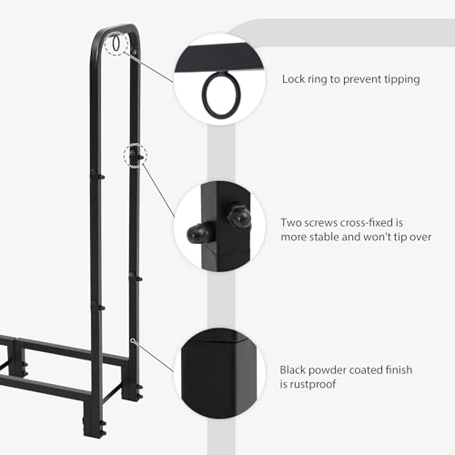 NEOCOZY 4FT Firewood Rack Outdoor with Cover, Heavy Duty Wood Holder with Log Carrier, Adjustable & Waterproof Log Holder Wood Storage Stand for Fireplace Patio Outdoor, Black