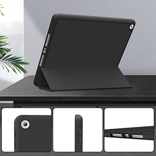 JKSML Case for iPad 9th Generation 2021/ iPad 8th Generation 2020/ iPad 7th Generation 2019, Protective Case with Pencil Holder for iPad 9/8/7, Case for iPad 10.2 Inch, Auto Sleep/Wake, Black