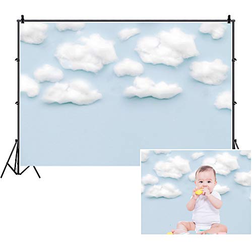 YongFoto 5x3ft Blue Sky and White Cloud Backdrop Cute Cartoon Background for Photography Boy Baby Birthday Party Banner Decoration Baby Shower Kids Infant Portraits Studio Props