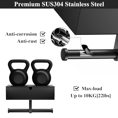 Tindbea Toilet Paper Holder with Storage Double Roll Toilet Paper Holder with Shelf, Tampon Holder for Bathroom Stainless Steel Wall Mounted Wipes Holder Dispenser, Black