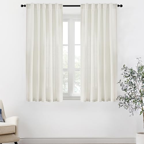 XTMYI 95 Inch Length Curtains 2 Panels Set Back Tab Linen Window Sheer Curtain Drapes for Living Room Bedroom,50x95 in Long,Cream(Ivory/Off White)