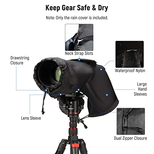 NEEWER Camera Rain Cover, Large Size Durable Nylon Raincoat Compatible with Canon Sony Nikon DSLR Mirrorless Vlog Camera & Lenses 300/400/500/600/800mm, with Sleeves/Drawstrings/Viewing Window, PB004