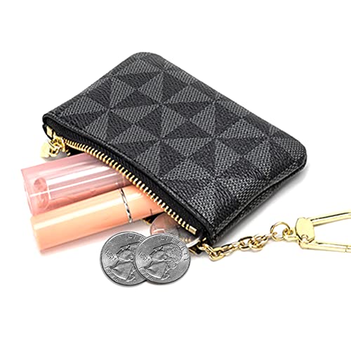 Veki Coin Purse Change Mini Purse Wallet With Key Chain Ring Zipper for Men Women Fashionable Bag Key Chain Pendant Leather Classic Clutch Purse(Black)