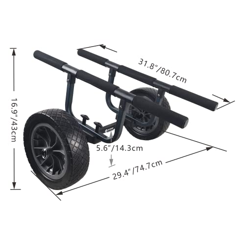 JOIERW Heavy Duty Kayak Cart, Width Adjustable Canoe Cart with 12inch Flatfree Beach Wheels Boat Dolly Cart Transport Carrier
