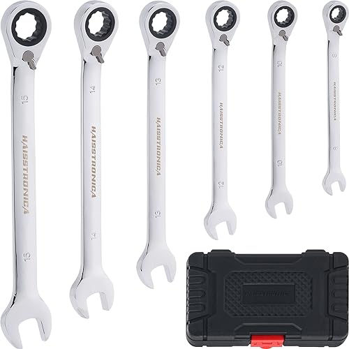 haisstronica Metric Reversible Ratcheting Combination Wrench Set, 6PCS 8-15mm CR-V Open End Ratchet Wrench For Auto,DIY,Gifts