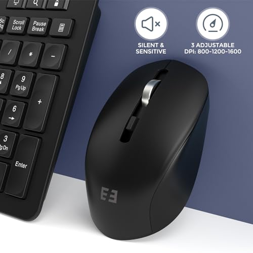 seenda Wireless Keyboard and Mouse Combo, 2.4GHz Cordless Quiet Keyboard Mouse with USB Receiver, Full Size Cute Black Combo, Compatible for Windows Laptop Computer Desktop PC, Black