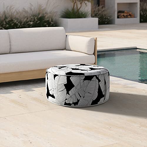 DYTXIII Inflatable Ottoman for Outdoor/Indoor Use,Portable Foot Stool with Handle,Water Repellent Footrest Pouf Ottoman Suitable for Patio,Camping,Deck and Travel(D31 x H14,Paisley Lapis Green)