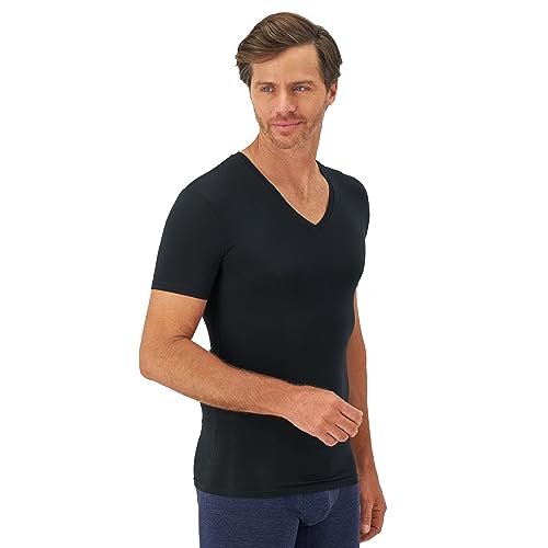 Hanes Ultimate Men's Perfect Flex V-Neck Tee, Stay Tucked Undershirt, Slim Fit Tight on Arms T-Shirt, White & Black