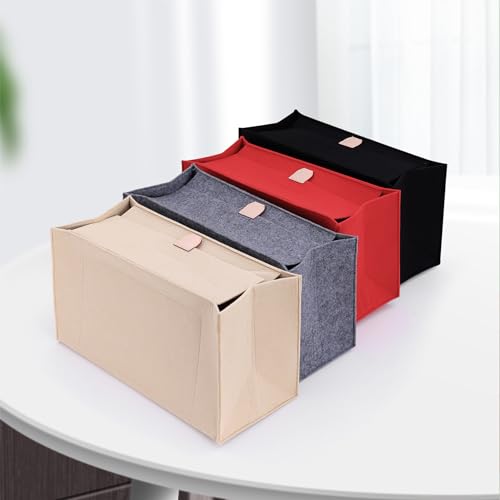 Doxo Purse Organizer Insert, Felt Bag in Bag with Zipper, Perfect for L ONTHEGO MM 35 & Small D Book Tote Medium(Beige-With Cover, L)