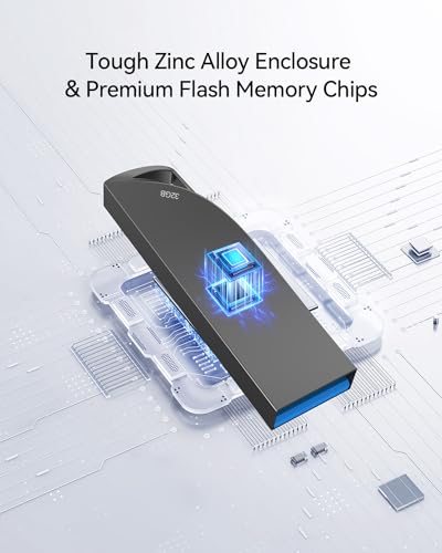 GARMESE 32GB USB 3.0 Flash Drive, Waterproof Metal USB Memory Stick, Slim Thumb Drive Portable Pen Drive with Keychain Hole Stylish Jump Drive for PC Computer Car - Gray
