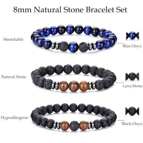 VEEDOFA Lava Stone Bracelet Bracelets for Men Adjustable Lava Rock Bracelets jewelry for Men Gifts Pulseras Para Hombres Bead Bracelet