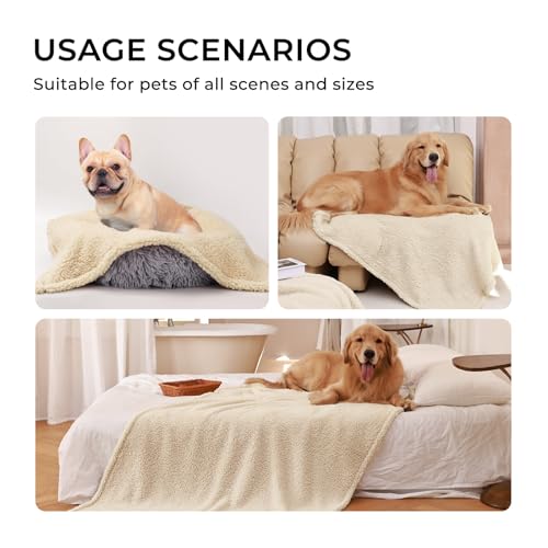 Luciphia Waterproof Dog Blanket Soft Pet Sherpa Calming Thick Blankets,Leakproof Cozy Pet Puppy Blanket for Medium Large Dogs Cats,Sofa Bed Car Couch Protector(Beige,30x20 inches)