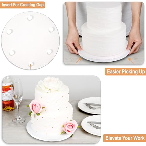 BOARDS+ Sleek Cake Board Drums 10 Inch (10 Pack) | 1/2" Thick Cake Board Rounds | Free Prop Up Tool & Matching Ribbon | Sturdy Professional Looking & Greaseproof Cake Circles for Heavy/Tiered Cakes