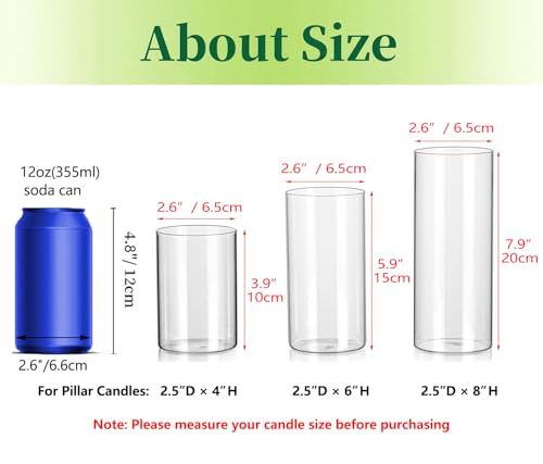 Hewory Glass Cylinder Vases Set of 6, Tall Clear Vase for Centerpieces, Glass Hurricane Candle Holders for Pillar Floating Candles, Round Vases for Wedding Events Table Decor, 2.6” in Diameter