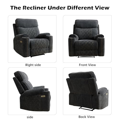ANJ Classic Power Recliner Chair, Overstuffed Electric Recliners with Double Layer Backrest and Cup Holders, Comfy Reclining Single Sofa for Living Room