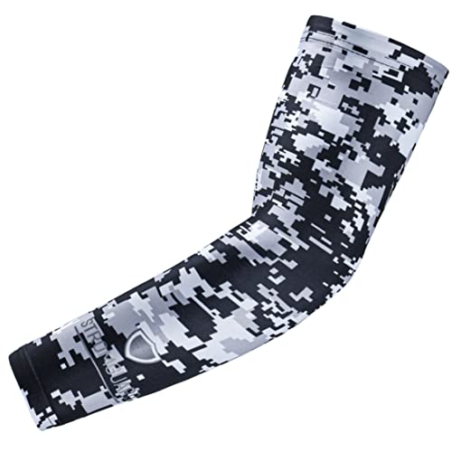 Stromguard Compression Sports Arm Sleeve Digital Camo Baseball Football Basketball - (One Arm Sleeve) (Adult Medium, #21 - Purple-Yellow-White)