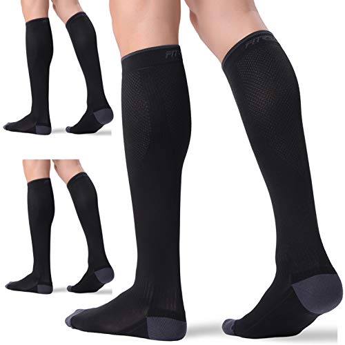 FITRELL 3 Pairs Compression Socks for Women and Men 20-30mmHg- Circulation and Muscle Support Socks for Travel, Running, Nurse, Knee High Socks, BLACK S/M