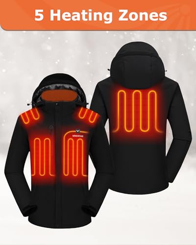 Venustas Men's Heated Jacket with Battery pack 7.4V, Windproof Electric Insulated Coat with Detachable Hood