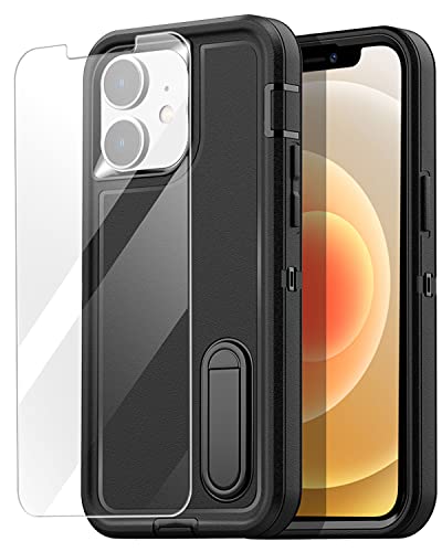 AICase for iPhone 12/iPhone 12 Pro Case with Glass Screen Protector,Heavy Duty Drop Protection Full Body Rugged Shockproof Military Protective Tough Durable Cover for iPhone 12/iPhone 12 Pro 6.1"_2