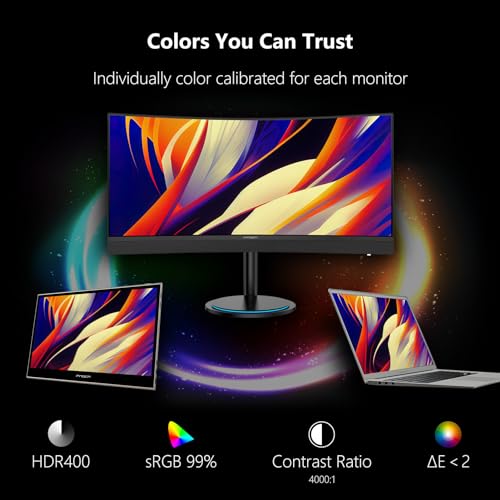 INNOCN 34" Curved Ultrawide Gaming Monitor 3440 x 1440p 165Hz PC Computer Monitor Gamer, USB Type C Power Delivery, HDMI, DP, Built-in 2.1 Stereo Speakers, Charger Pad, Black, 34G1R