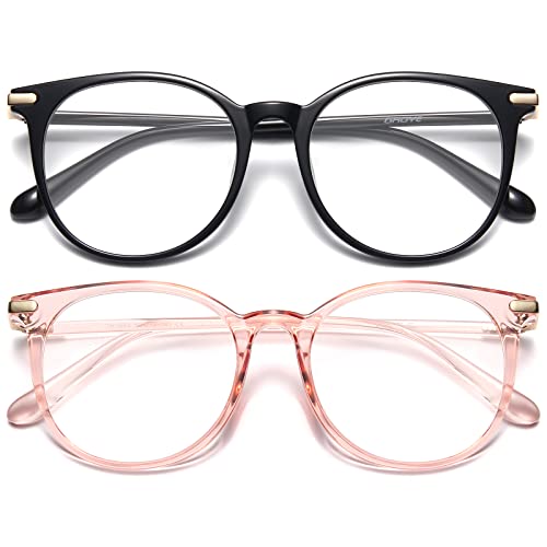Gaoye 2 Pack Blue Light Blocking Glasses, Retro Round Eyewear Frame Anti Eyestrain Computer Glasses for Women Men - GY1688 (Pink+Transparent)